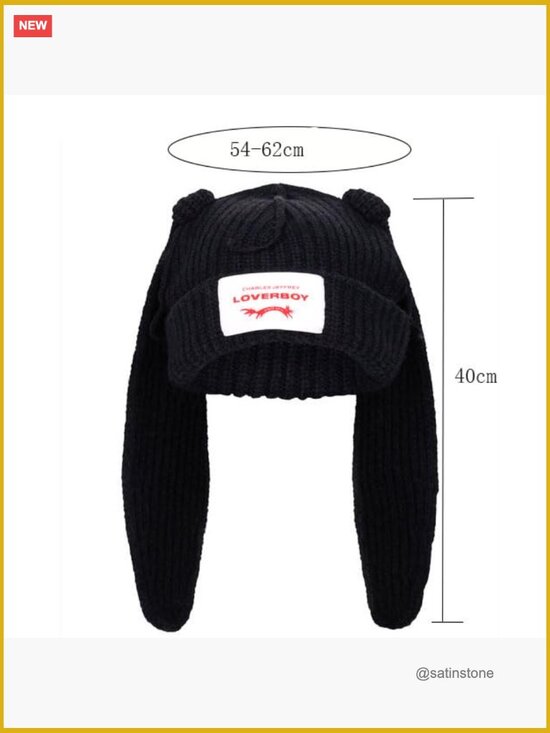 Knitted Rabbit Ear Beanie Hat - Cute Fluffy Winter Warm Cap main image 6